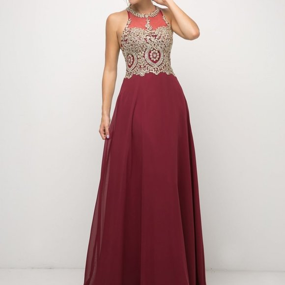 Illusion Neck A-Line Shape Prom Dress CDUJ0120